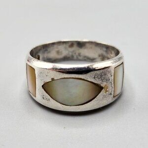 Brutalist 950 Silver Ring w/ MoP Inlay Size 6.5
